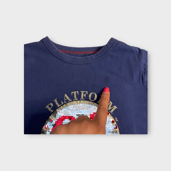 Mini Boden x Harry Potter 9 3/4 Sequin Flip Blue Shirt - Picture 2 of 5